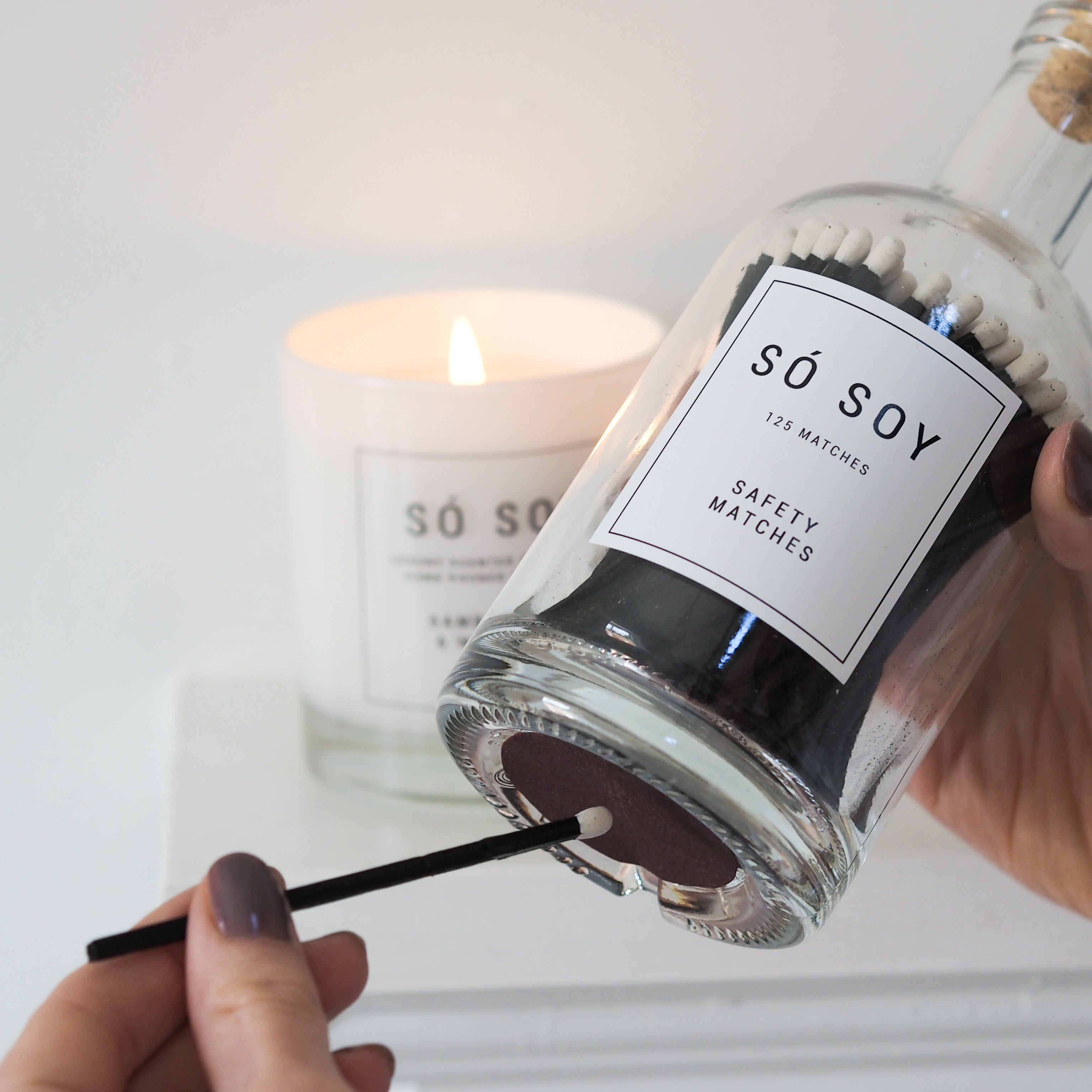Só Soy Long Handled Safety Matches Glass Jar Bottle Black