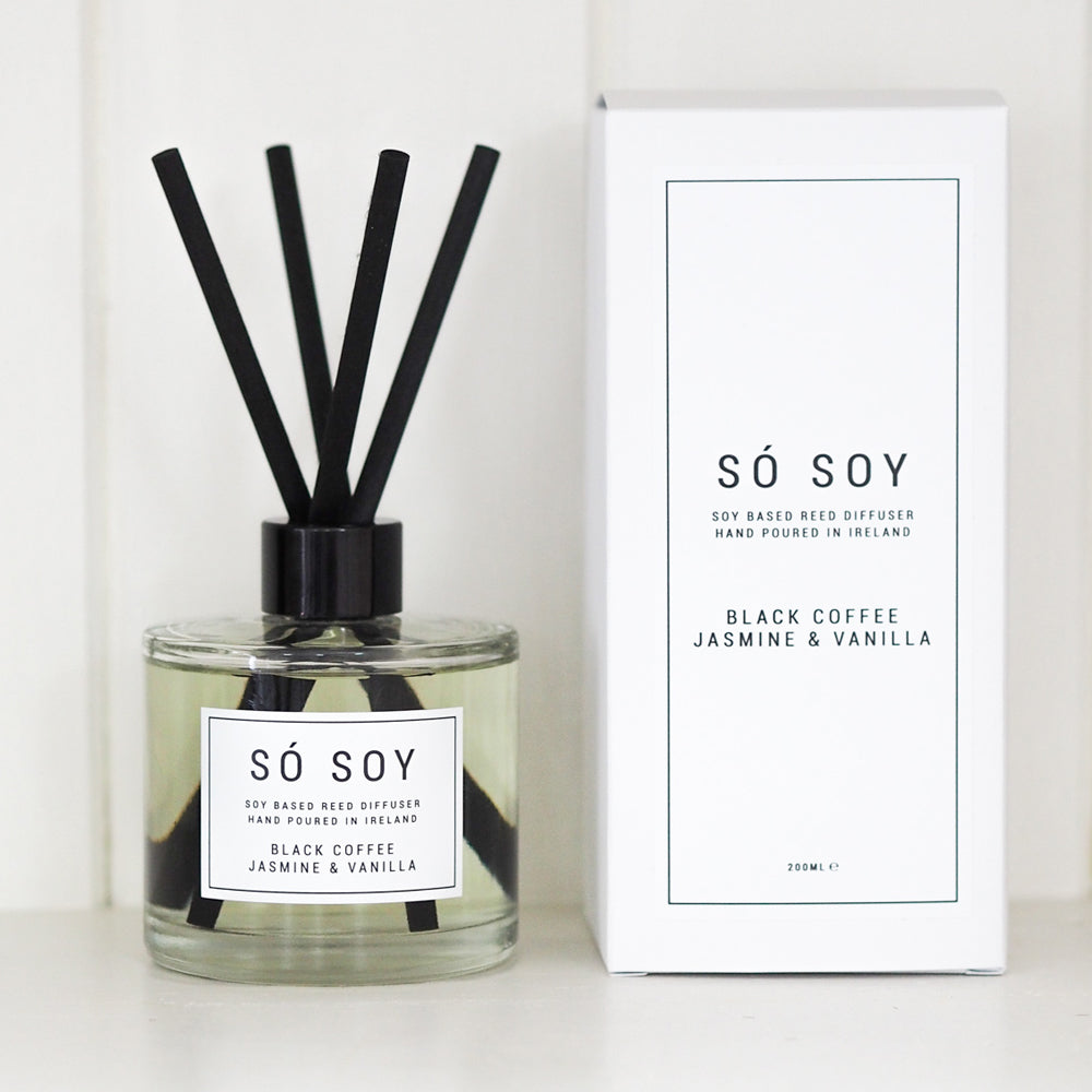 Black Coffee Jasmine and Vanilla Reed Diffuser by So Soy Hand Poured in Ballymoney