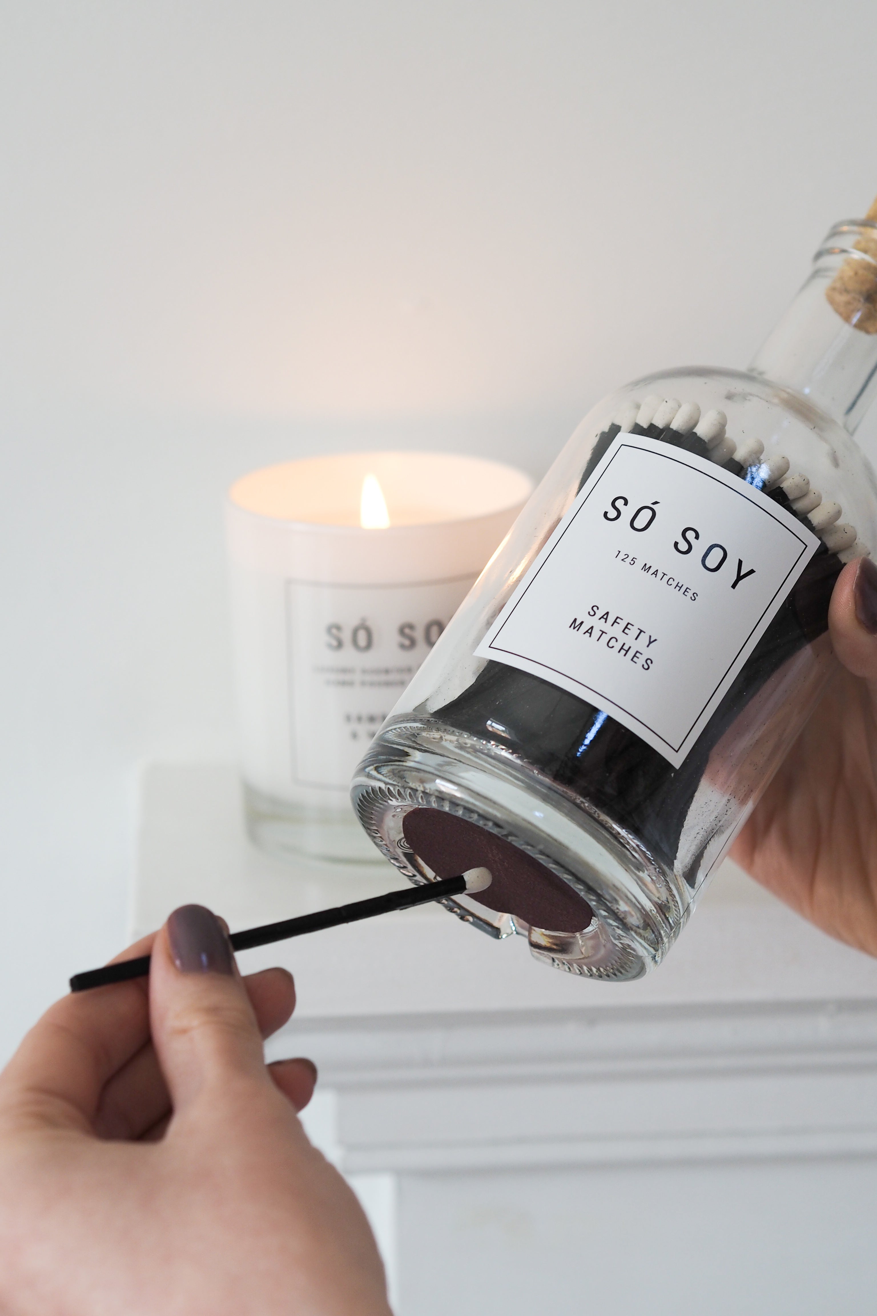 Só Soy Long Handled Safety Matches Glass Jar Bottle Black