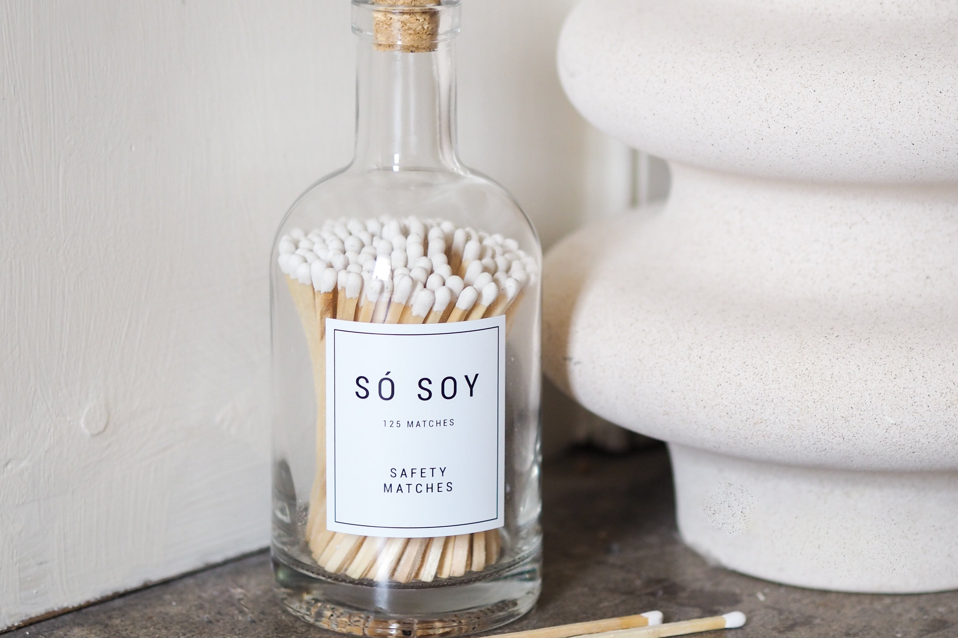 Só Soy Long Handled Safety Matches Glass Jar Bottle White