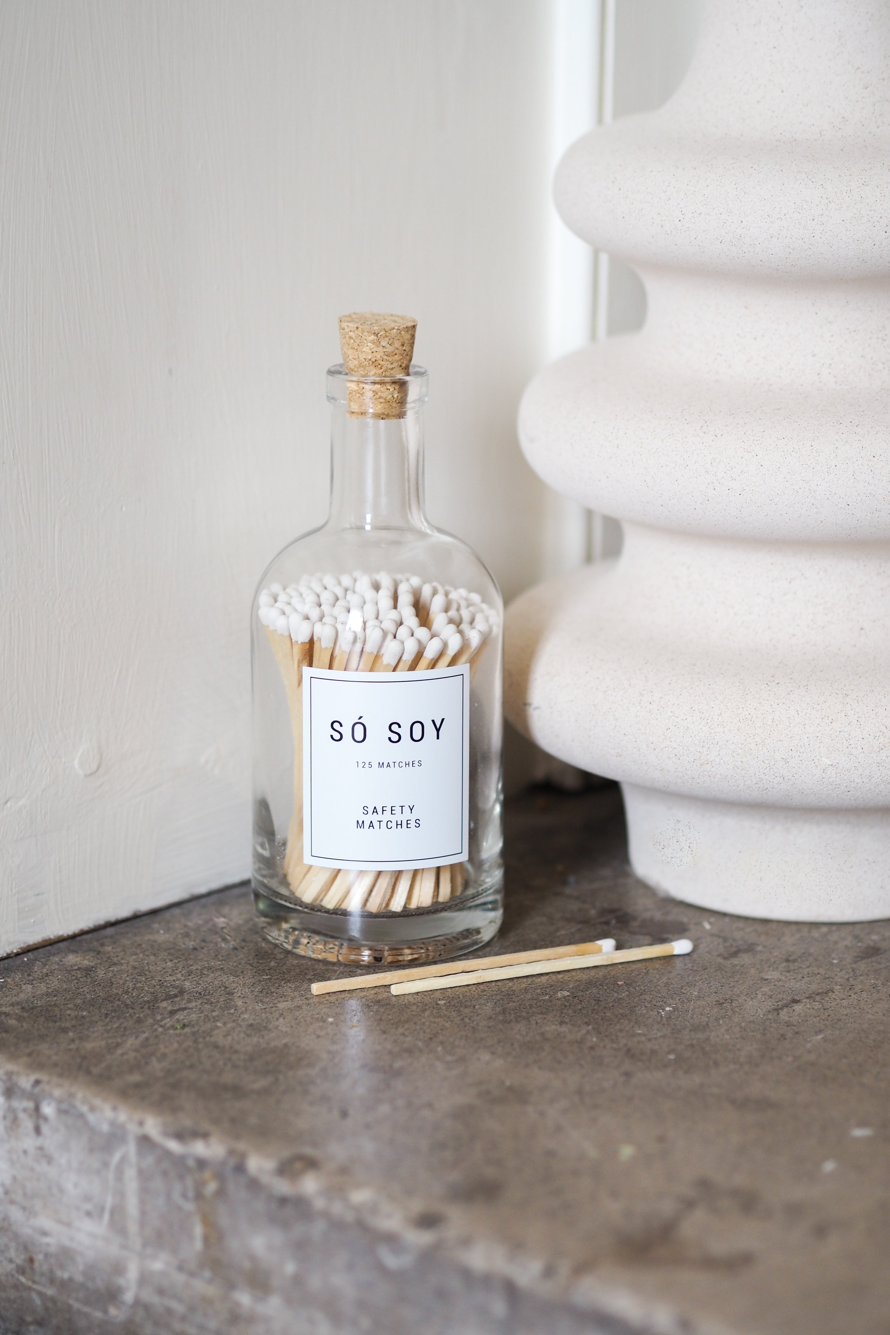 Só Soy Long Handled Safety Matches Glass Jar Bottle White