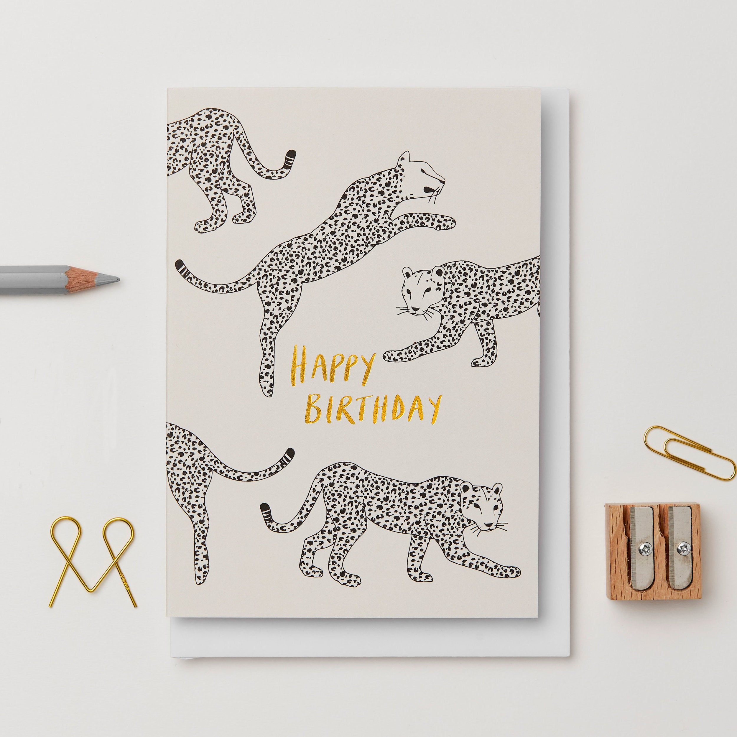 Happy Birthday Gold Leopard Kinshipped Greeting Card