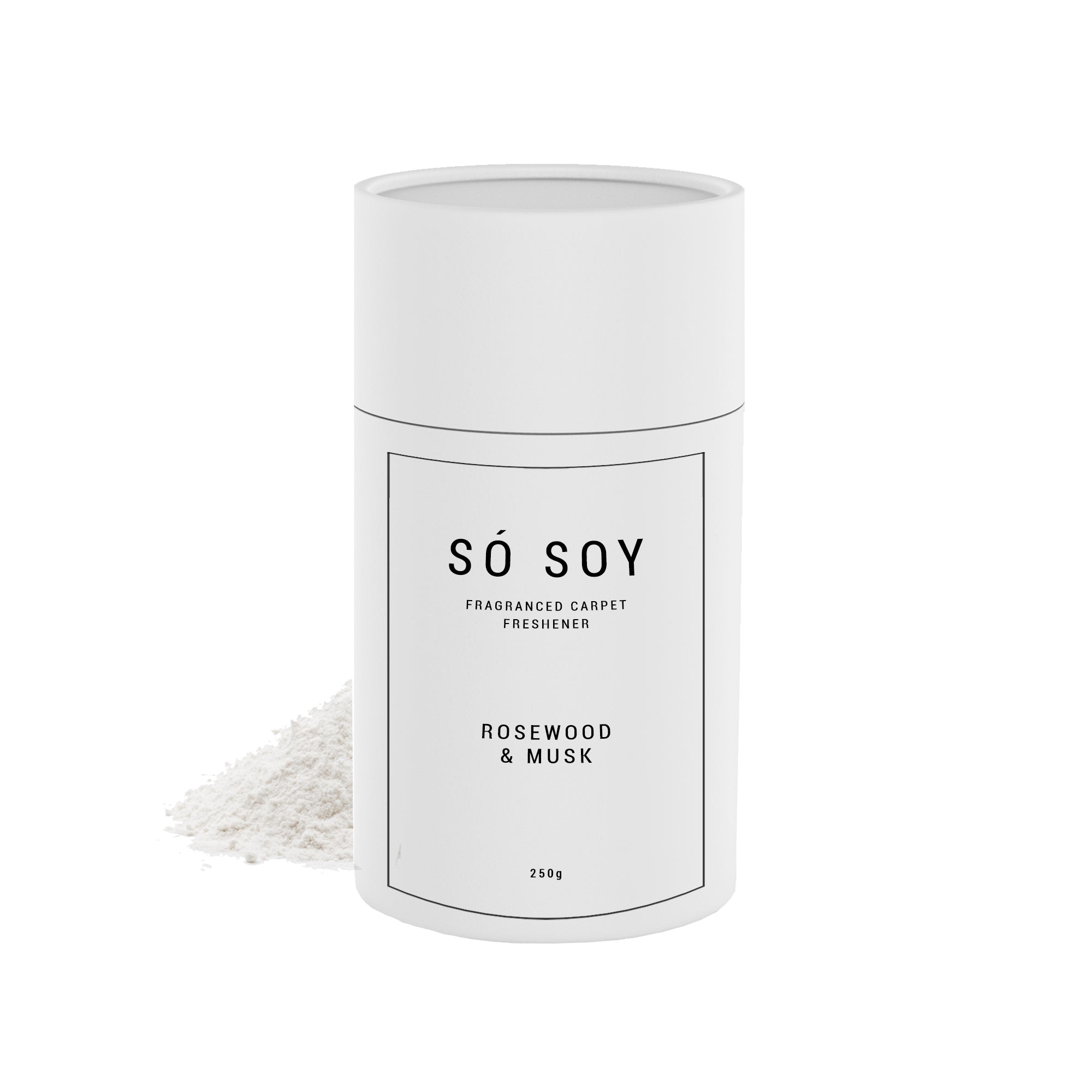 Só Soy Rosewood and Musk fragranced carpet freshener powder